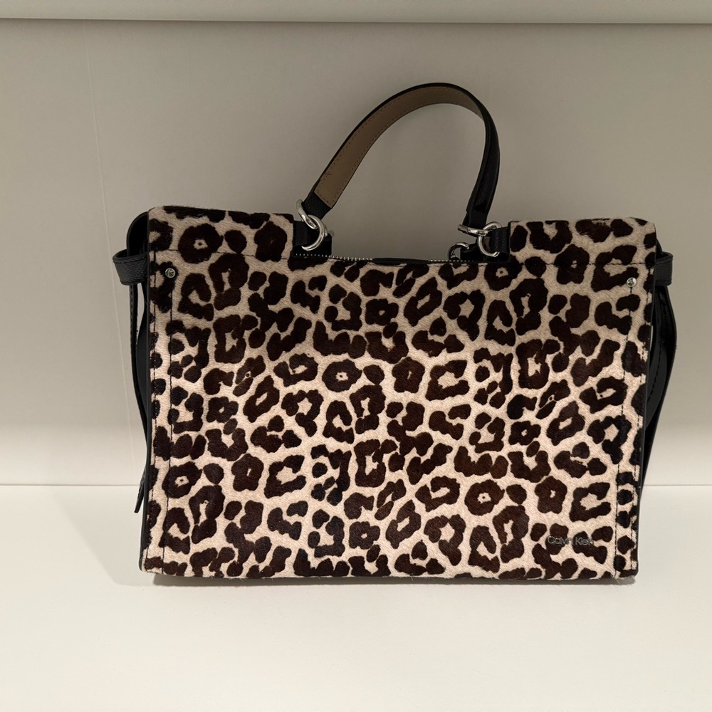 Calvin Klein Leopard Print Tote with Black Handles